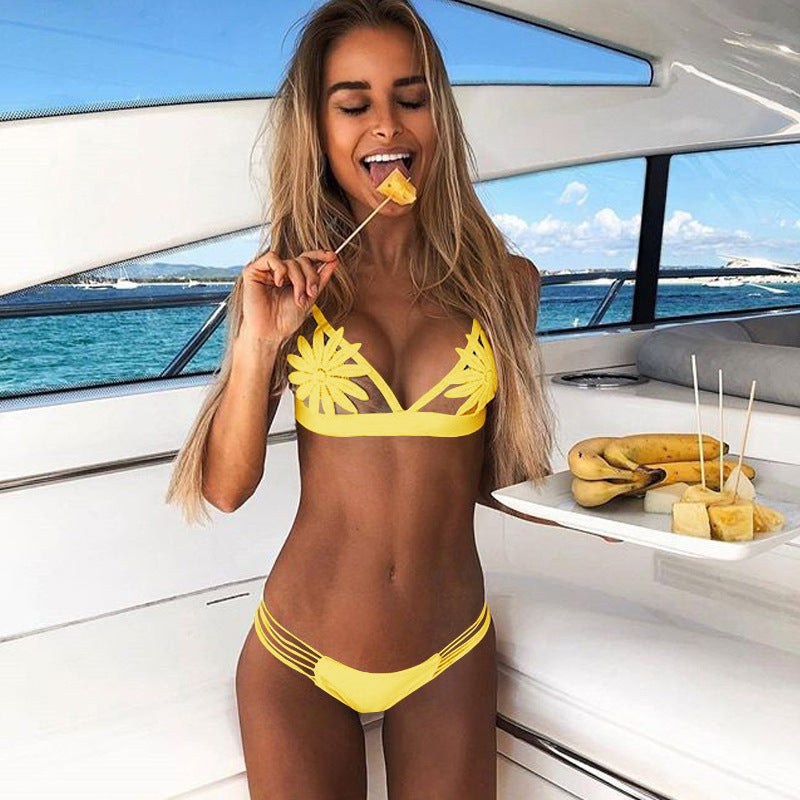 Flower Bikini Swimsuit Lace Weaving Hollow Swimsuit