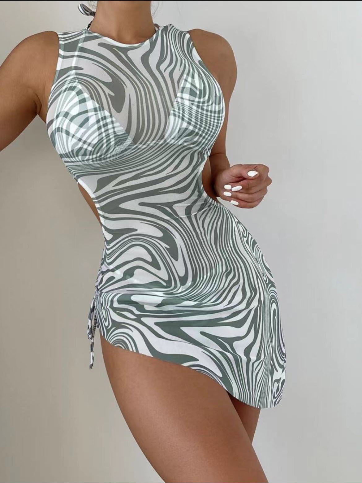 Bikini Three-piece European And American Plant Flower Print Swimsuit