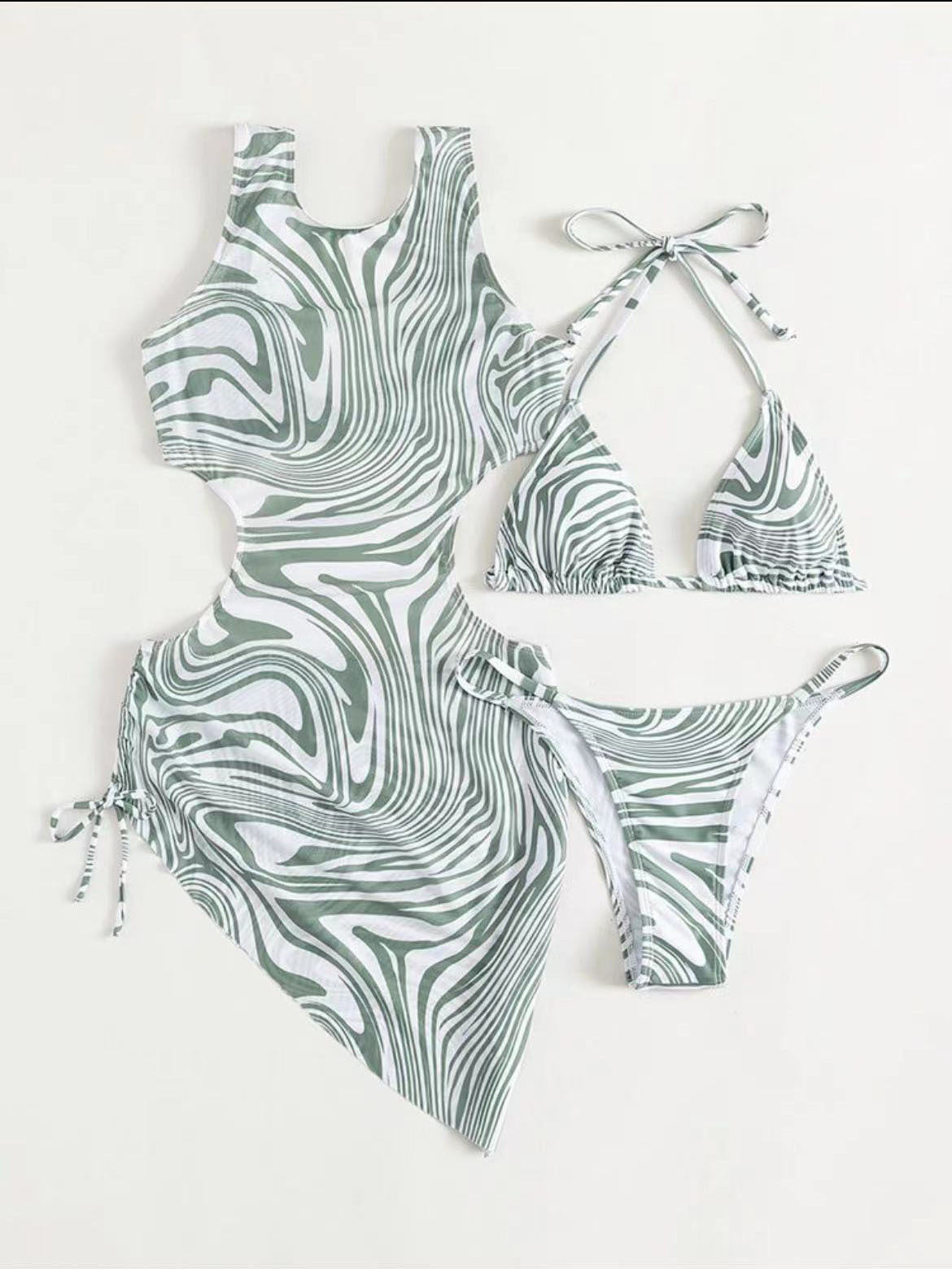 Bikini Three-piece European And American Plant Flower Print Swimsuit