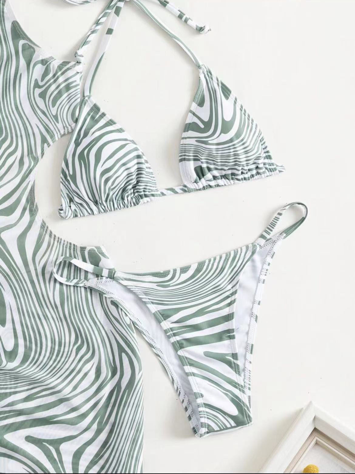 Bikini Three-piece European And American Plant Flower Print Swimsuit